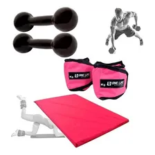 Kit Ginastica Colchonete, Tornozeleira 3kg, Halter 3kg Cor Rosa Foto  mini 1