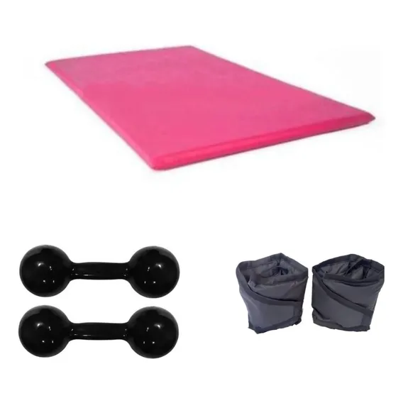 Kit Ginástica Par Halter 4 Kg + Caneleira 4 Kg + Colchonete Cor Preto Foto 1
