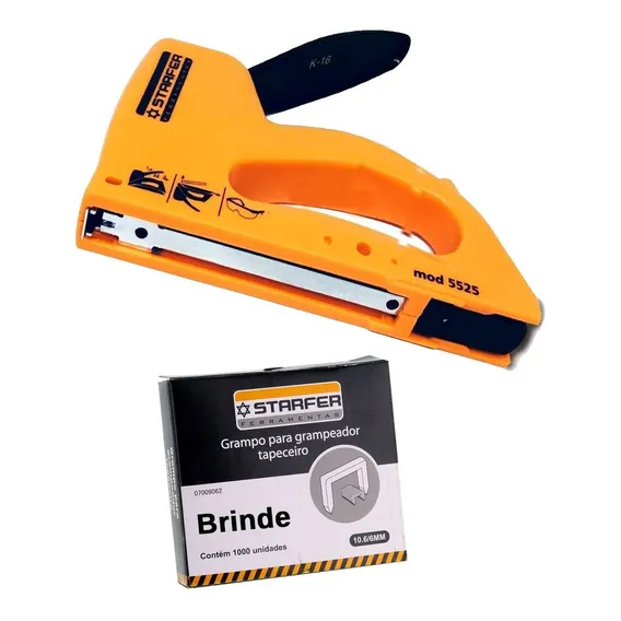 Kit Grampeador Tapeceiro Profissional Abs 5525 + 1000 Grampos 8mm Starfer Foto 1