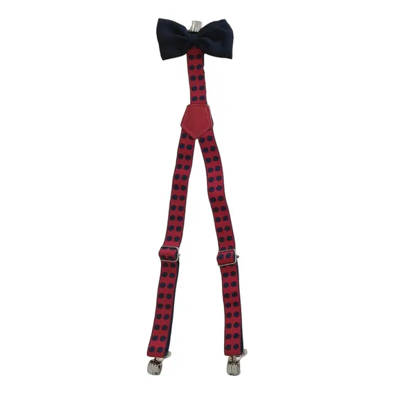 Kit Gravata E Suspensório Personagem Infantil Com Regulagem Cor Vermelho + Bolinhas Preta Foto 1