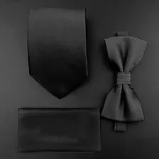 Kit Gravata Masculina Com Lenço + Gravata Borboleta Preto Foto mini  3
