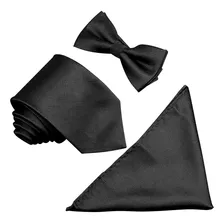Kit Gravata Masculina Com Lenço + Gravata Borboleta Preto Foto  mini 1
