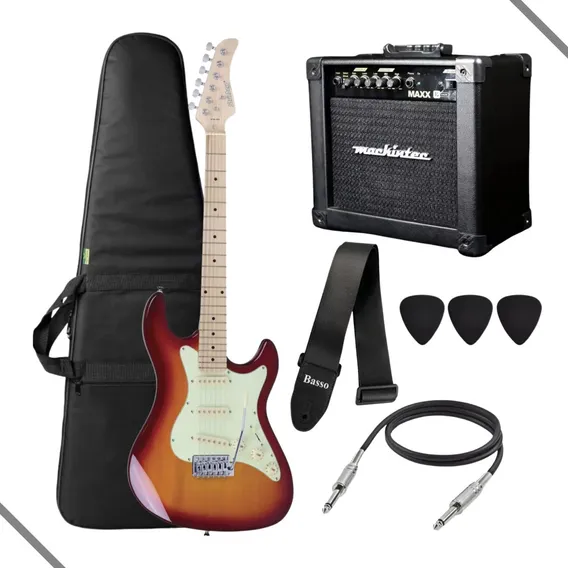 Kit Guitarra Strinberg Sts100 Stratocaster Amplificador Cor Cherry Sunburst Foto 1