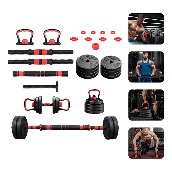 Kit Halteres 6 Em 1 Musculação Até 15kg Ajustável Kettlebell Foto 1