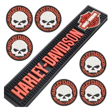 Kit Harley Davidson Bar Mat + 6 Porta Copos Acessórios Pub Cor Laranja 1 Foto  mini 1