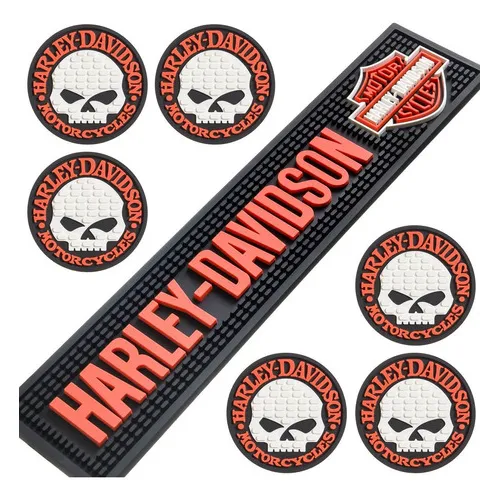 Kit Harley Davidson Bar Mat + 6 Porta Copos Acessórios Pub Cor Laranja 1 Foto 1