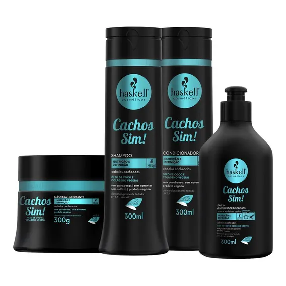 Kit Haskell Cachos Sim Shampoo Cond+ Máscara+ Leave-in 300ml Foto 1