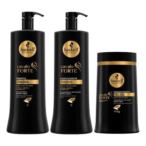 Kit Haskell Cavalo Forte Shampoo Condicionador Litro Máscara Foto 1