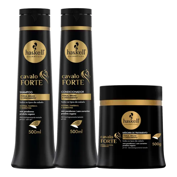 Kit Haskell Cavalo Forte Shampoo Condicionador Máscara 500g Foto 1