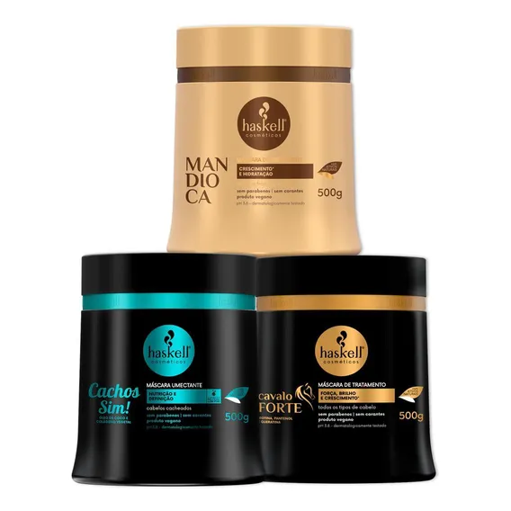 Kit Haskell Cronograma Cachos Sim Cavalo Forte Mandioca 500g Foto 1