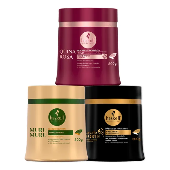 Kit Haskell Cronograma Cavalo Forte Murumuru Quina Rosa 500g Foto 1