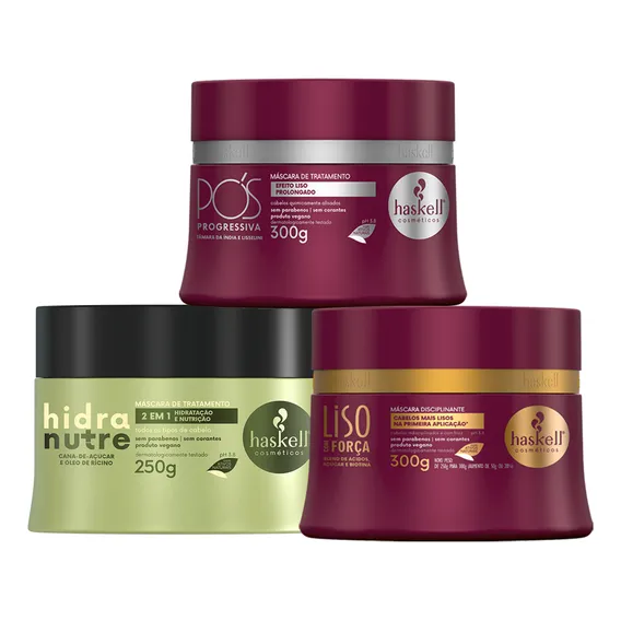 Kit Haskell Cronograma Hidranutre Liso Pós Progressiva 300g Foto 1
