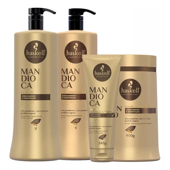 Kit Haskell Mandioca Shampoo Cond Máscara 1l + Leave-in 240g Foto 1