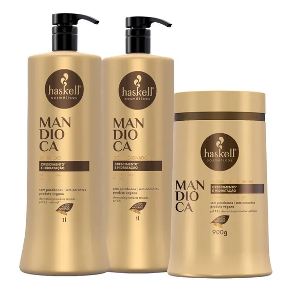 Kit Haskell Mandioca Shampoo Condicionador E Mascara 1 Litro Foto 1