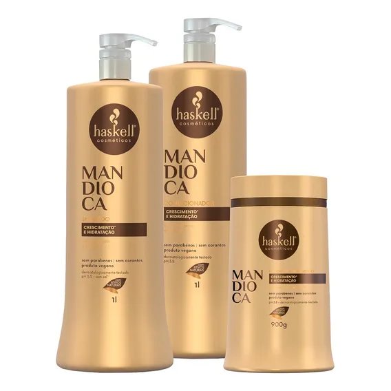 Kit Haskell Mandioca Shampoo Condicionador Máscara 1l /1kg Foto 1