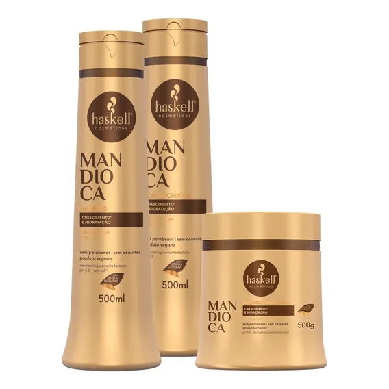 Kit Haskell Mandioca Shampoo Condicionador Máscara 500ml Foto 1