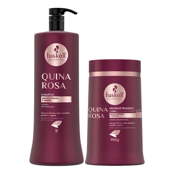 Kit Haskell Shampoo Quina Rosa 1l + Máscara Quina Rosa 900g Foto 1