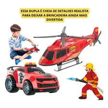 Kit Helicoptero E Carrinho Dos Bombeiros Brinquedo Presente Foto mini  3