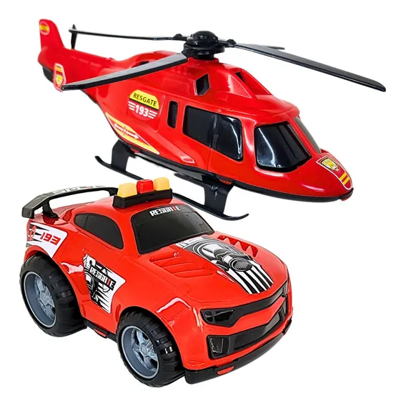 Kit Helicoptero E Carrinho Dos Bombeiros Brinquedo Presente Foto 1