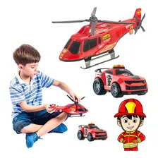 Kit Helicoptero E Carrinho Dos Bombeiros Brinquedo Presente Foto mini  2