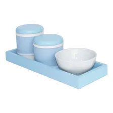 Kit Higiene Bandeja Azul Potes Porcelanas Azul Menino Bebê Foto mini 1