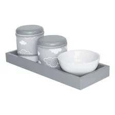 Kit Higiene Bandeja Lateral Nuvem Chevron Cinza Pote Unissex Foto mini 1