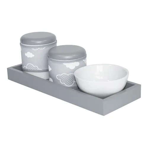 Kit Higiene Bandeja Lateral Nuvem Chevron Cinza Pote Unissex Foto 1