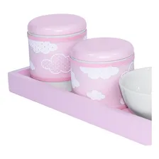 Kit Higiene Bandeja Pote Porcelana Nuvem Chevron Rosa Menina Foto mini  2