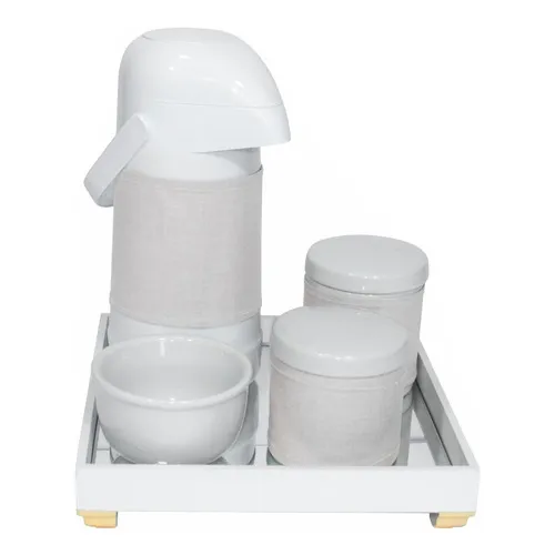 Kit Higiene BebĂȘ Bandeja Porcelanas Garrafa TĂ©rmica Prateado Cor Dourado Foto 1