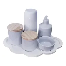 Kit Higiene Bebê Porcelana Bandeja Nuvem Azul 6 Peças Foto mini  2