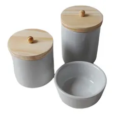 Kit Higiene Bebê Porcelana Branca 3 Peças Potes Com Tampa Foto mini 4