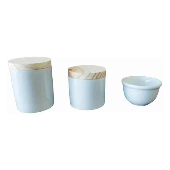 Kit Higiene Bebê Porcelana Branca 3 Peças Potes Com Tampa Foto 1