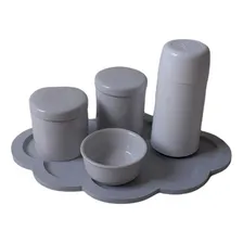 Kit Higiene BebĂȘ Porcelana Branca Bandeja Nuvem Cinza 5 Pçs Foto mini 1