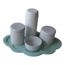 Kit Higiene BebĂȘ Porcelana Branca Bandeja Nuvem Cinza 5 Pçs Foto mini 2