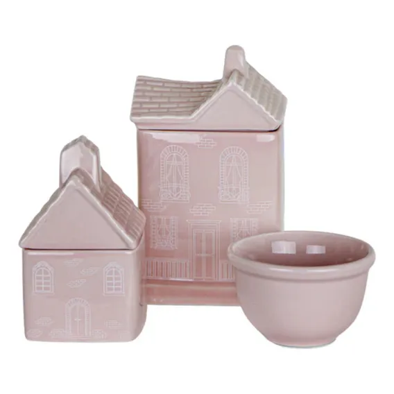 Kit Higiene BebĂȘ Porcelana Casinha Rosa Menina Foto 1