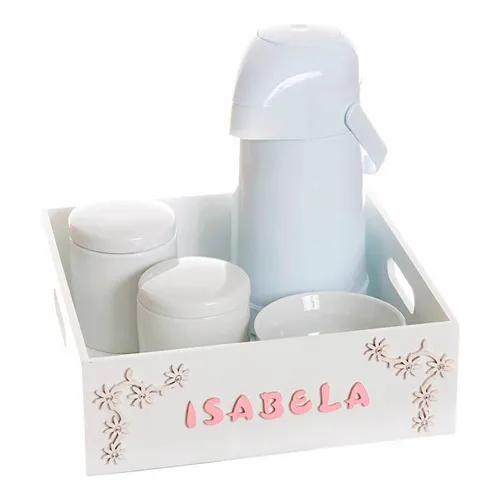 Kit Higiene Com Nome Porcelana Menina Bebê Quarto Infantil Cor Branco Foto 1