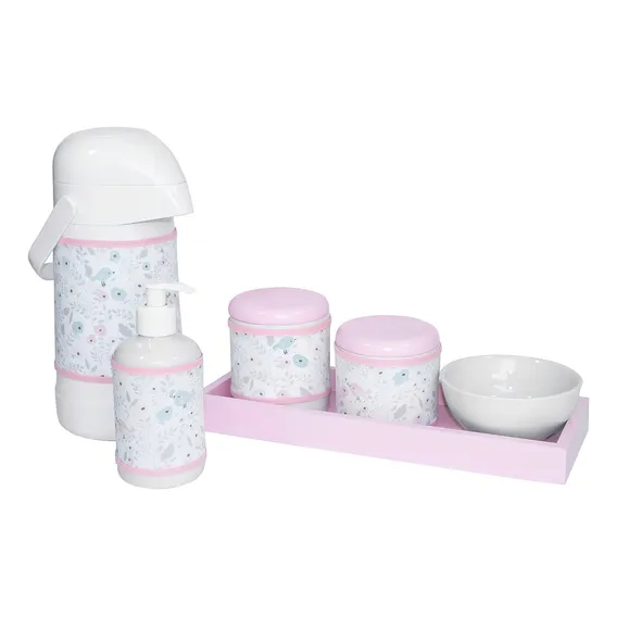 Kit Higiene Completo Rosa Garrafa Térmica Menina Porcelanas Foto 1