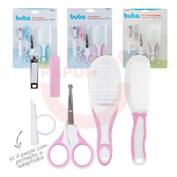Kit Higiene Cuidados Bebê Escova, Pente, Tesoura E Cortador Cor Rosa Foto 1