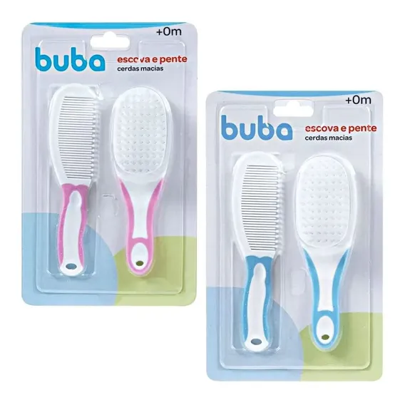 Kit Higiene Escova E Pente +0 M Buba Cor Rosa/Azul Foto 1