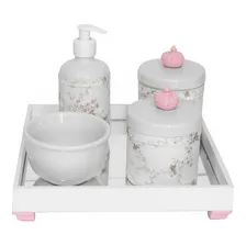 Kit Higiene Espelhado Potes Porcelana Bebê Nuvem Rosa Menina Cor Coroa Foto  mini 1