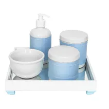 Kit Higiene Espelho Potes Porcelana Gel Bebê Rosa Molhadeira Cor Azul Foto mini 1