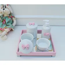 Kit Higiene Laço Rosa Menina Bebê Porcelana Maternidade Pote Ciranda Arte Criativa Foto mini  3