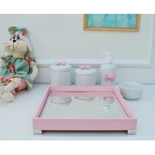 Kit Higiene Laço Rosa Menina Bebê Porcelana Maternidade Pote Ciranda Arte Criativa Foto mini  2