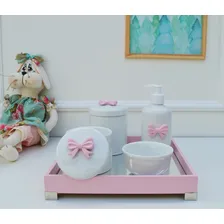 Kit Higiene Laço Rosa Menina Bebê Porcelana Maternidade Pote Ciranda Arte Criativa Foto mini 4