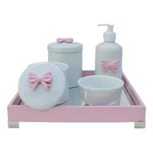 Kit Higiene Laço Rosa Menina Bebê Porcelana Maternidade Pote Ciranda Arte Criativa Foto  mini 1