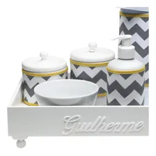 Kit Higiene Madeira Cinza Chevron Amarelo Porcelana Bebê Cor Cinza Foto mini 2