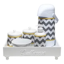 Kit Higiene Madeira Cinza Chevron Amarelo Porcelana Bebê Cor Cinza Foto mini 1