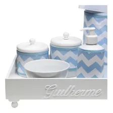 Kit Higiene Madeira Rosa Chevron Porcelana Cotonete Bebê Cor Azul Foto mini 2