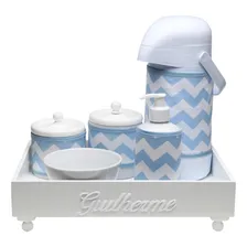 Kit Higiene Madeira Rosa Chevron Porcelana Cotonete Bebê Cor Azul Foto mini 1