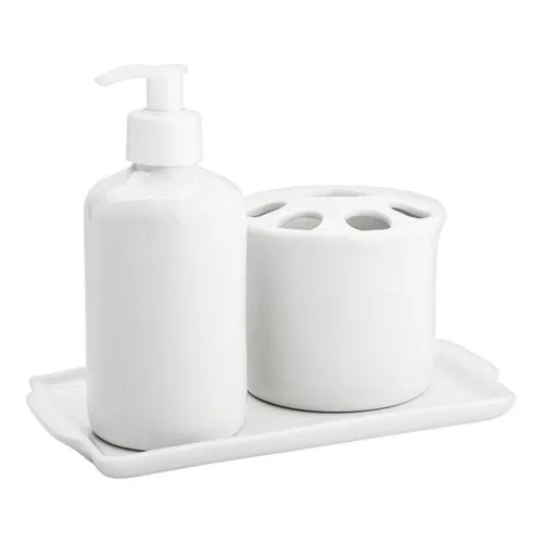 Kit Higiene Porcelana Porta Escova Saboneteira Bandeja Foto 1